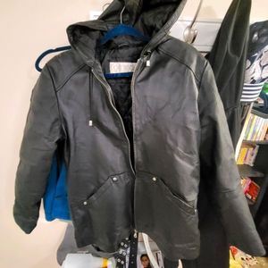 Excellent condition leather hooded jacket size M